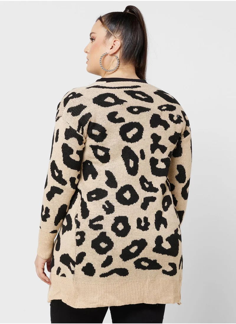Ginger Plus Animal Print Cardigan
