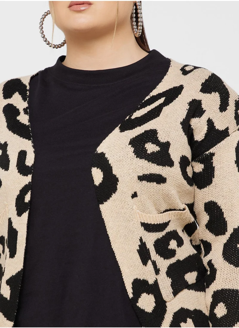 Ginger Plus Animal Print Cardigan
