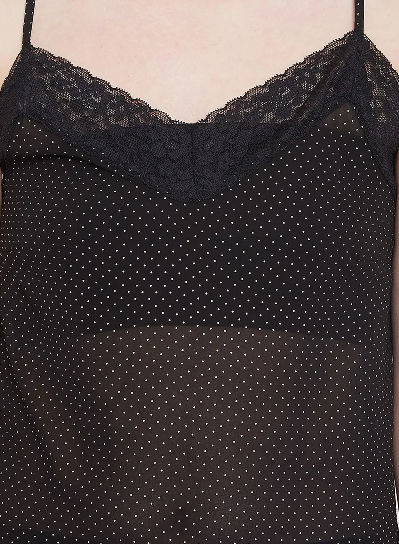 Clovia  Clovia Shimmer Babydoll in Black - Georgette and Lace for Women | Best Price UAE