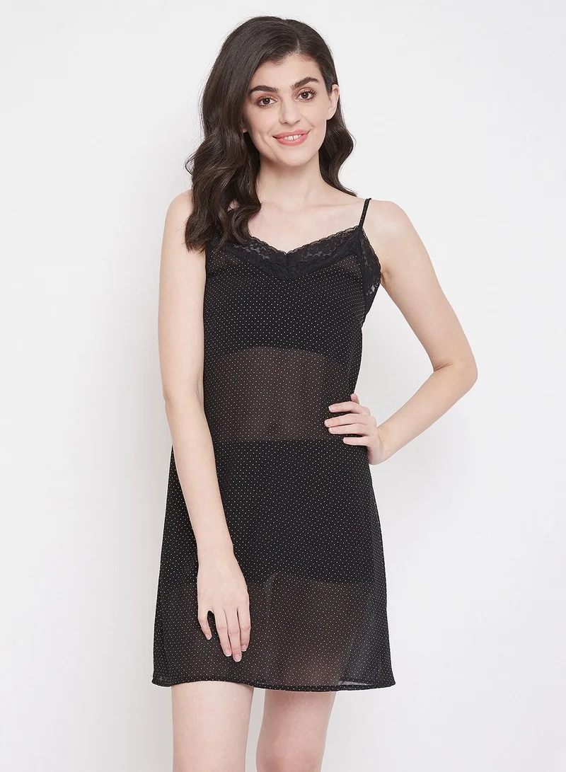 كلوفيا Clovia Shimmer Babydoll in Black - Georgette and Lace