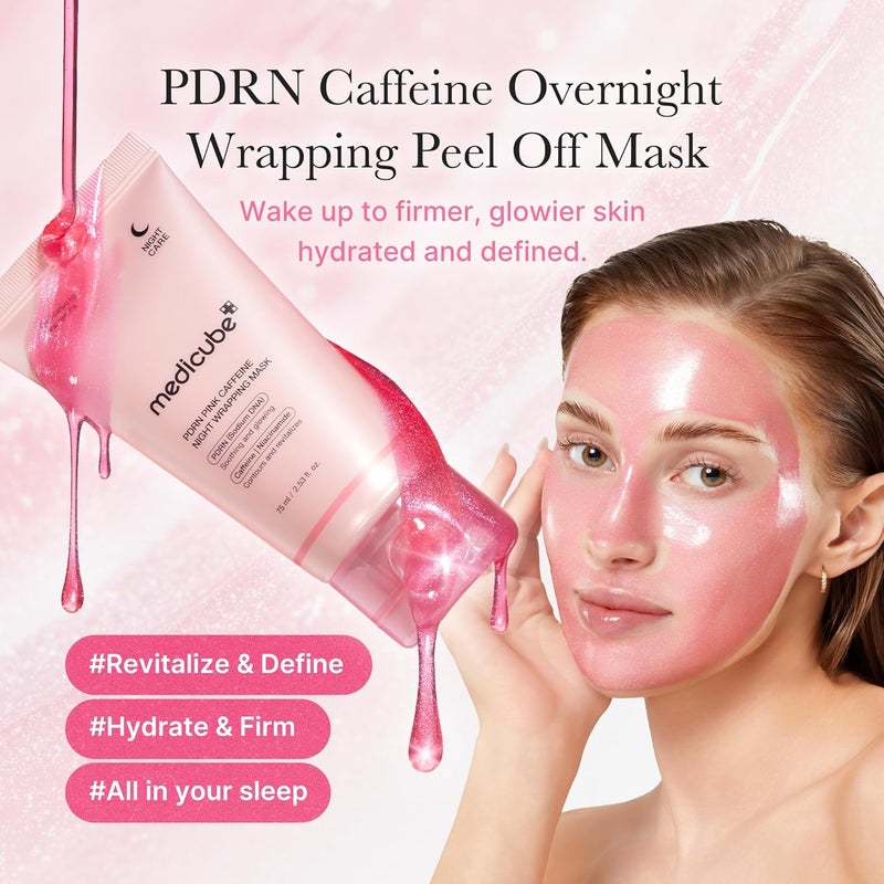 Medicube PDRN Caffeine Overnight Wrapping Peel Off Mask (75ml) - Firming & Hydrating Sleeping Mask with Salmon DNA Collagen & Caffeine, Depuffing Peel Off Facial Mask for Radiant Glass Skin, Korean Skincare - Image 3