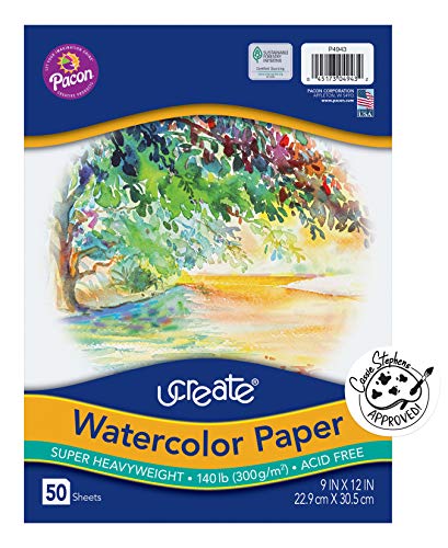 UCreate Watercolor Paper, White, Package, 140 lb., 9" x 12", 50 Sheets - Image 1
