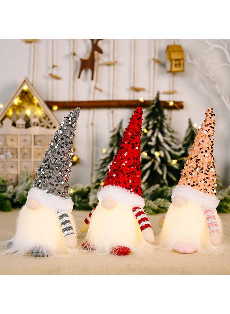 جورونب قطعة واحدة من تماثيل الكريسماس المضيئة، تماثيل الكريسماس الفضية والوردية والحمراء - دمى تومتي المضيئة المحشوة، زينة الكريسماس - ديكورات الكريسماس السويدية والإسكندنافية (رمادي) - Image 4