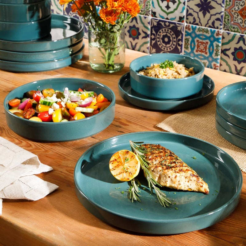 Bloomhouse Oprahs Favorite Things  Santorini Mist Double Bowl Terracotta Reactive Glaze Plates and Bowls Dinnerware Set  Jade Blue Green Service for Four 16pcs - Image 2