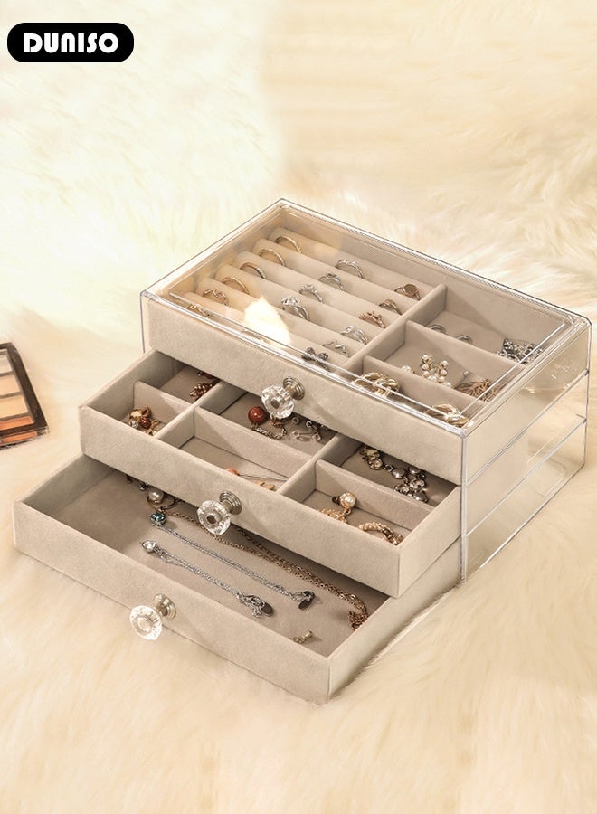 DUNISO Multi-functional Jewelry Storage Boxes And Organizers for Women Girls Velvet Flannelette Earrings Rings Necklace Bracelets Jewelry Tray Storage Case - Image 3