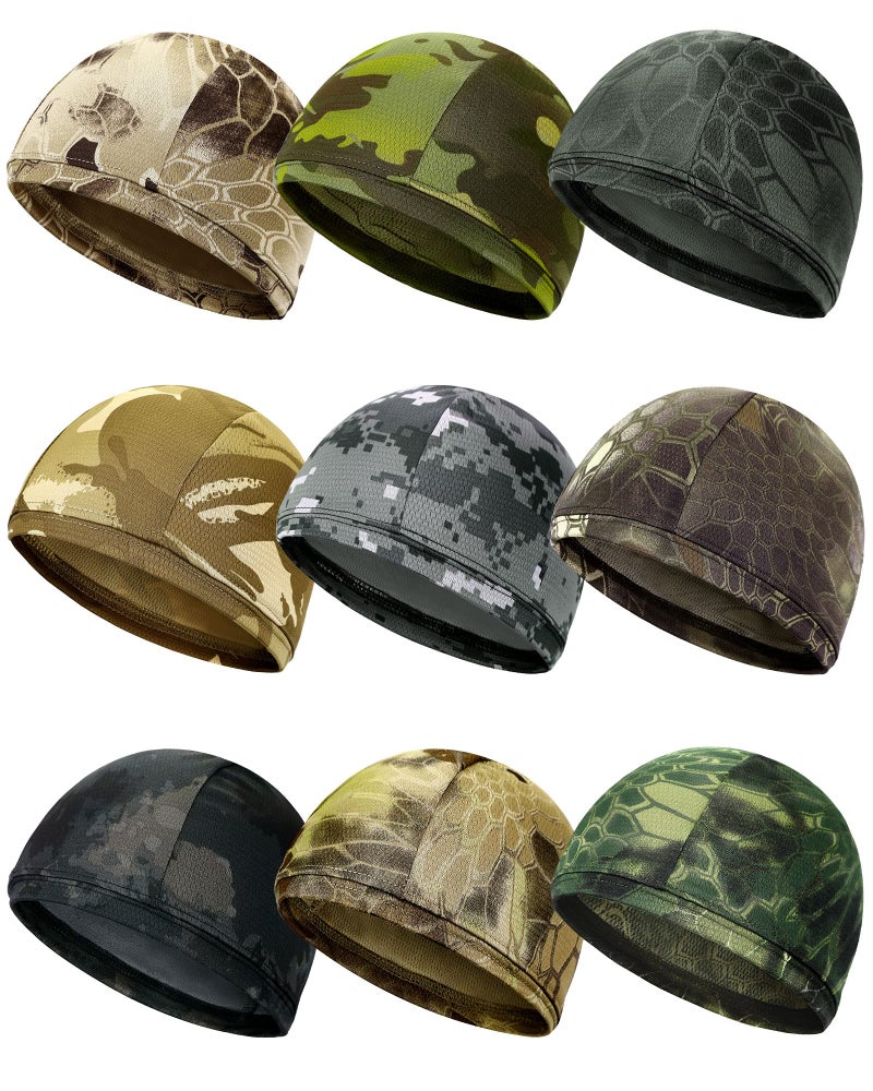 Jeere 9 Pcs Cooling Skull Cap Camo Liner Sweat Wicking Lightweight Cycling Cap Running Head hat for Men Women(Pythons Grain Style) - Image 5