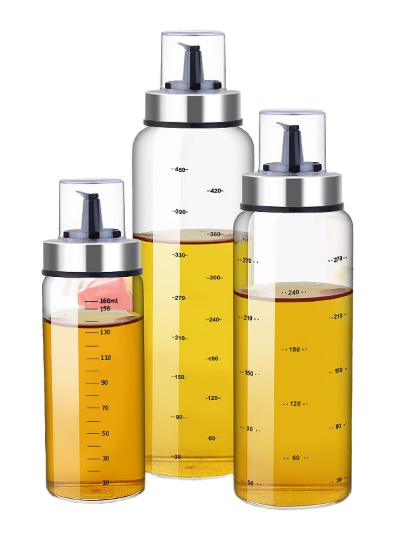 NOVOLAN 3PCS Oil Dispenser Bottle Oil Vinegar Cruet Kitchen Thickened Glass Soy Sauce Bottle Oil Pot Leak-Proof Stainless Steel Oil Pot Seasoning Bottle Dust Cover Nozzle 200ml 300ml 500ml (#1) - Image 1