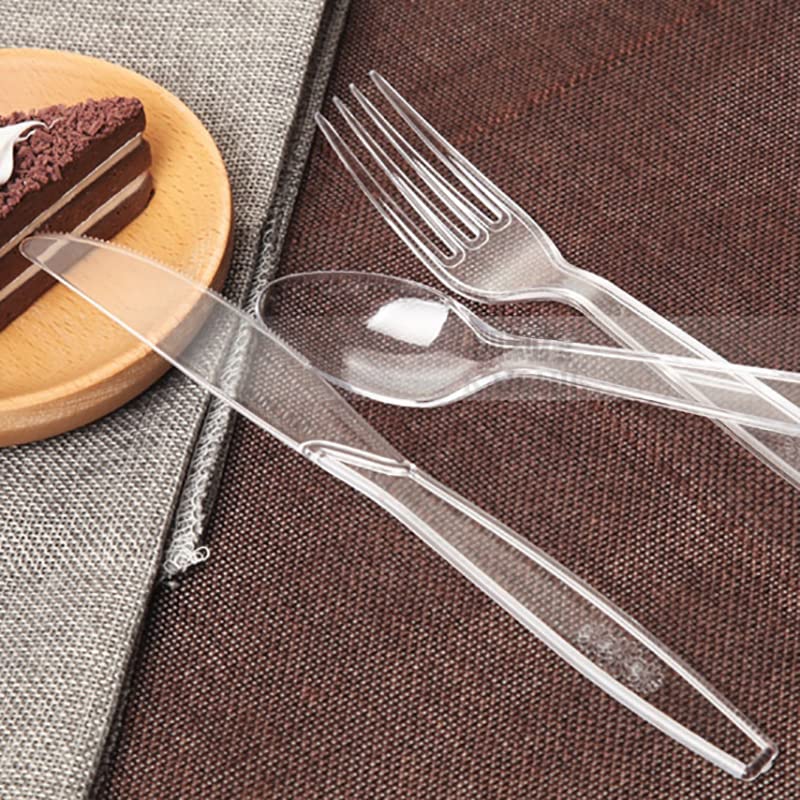 MOACOCK 300 Count Clear Plastic Silverware  Heavy Weight Plastic Forks Spoons Knives Disposable Utensils Cutlery Set for Wedding Party Supplies Everyday Use - Image 4