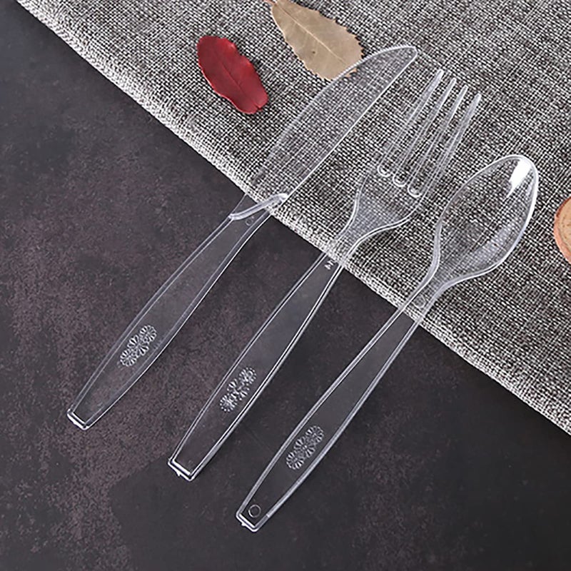 MOACOCK 300 Count Clear Plastic Silverware  Heavy Weight Plastic Forks Spoons Knives Disposable Utensils Cutlery Set for Wedding Party Supplies Everyday Use - Image 3