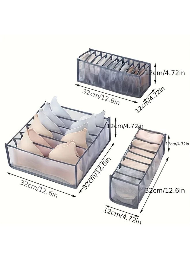 Gray 3pcs Multifunctional 7 Grid Drawer Style Wardrobe Storage Box For Clothes Pants Underwear Lightweight Space Saving - Image 3