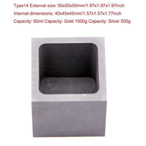 JIUDANI Graphite Ingot Mold, High Purity Refining Graphite, Melting Casting Mould for Gold Silver Aluminum Copper Brass Zinc Plumbum and Alloy Metals (1.97x1.97x1.97inch/1000gGold) - Image 2