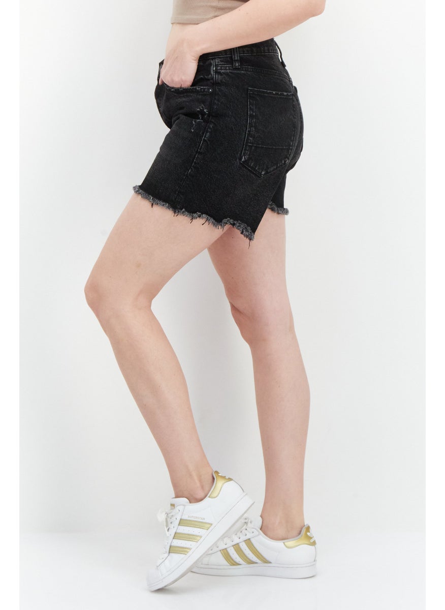 Earnest Sewn Women Ripped Denim Shorts, Black  - Image 2