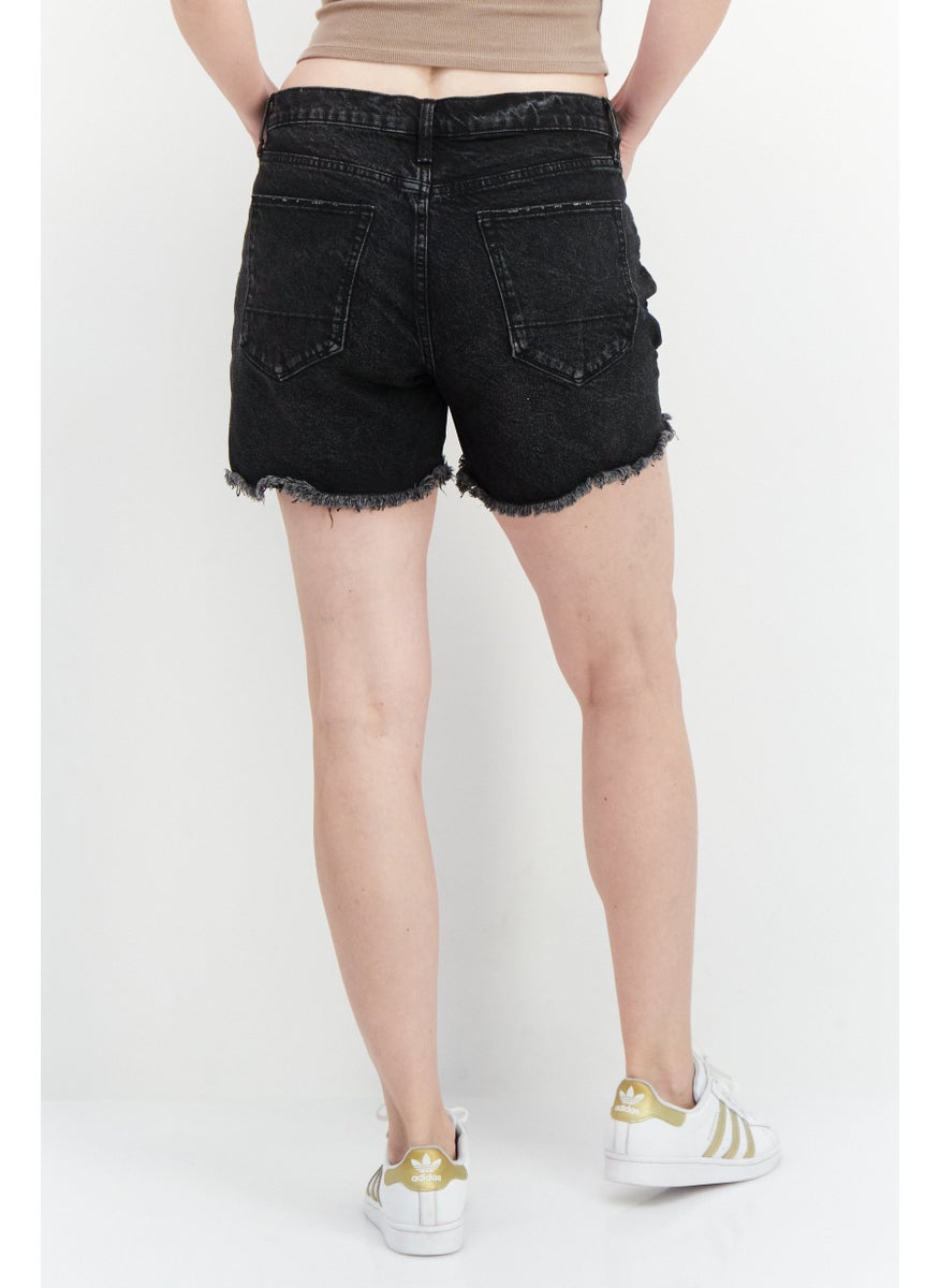 Earnest Sewn Women Ripped Denim Shorts, Black  - Image 3