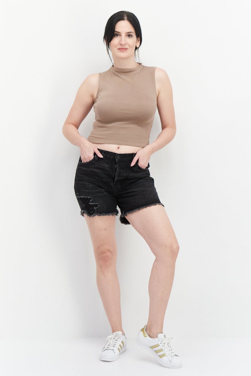 Earnest Sewn شورتات جينز ممزقة للنساء، أسود - Image 4
