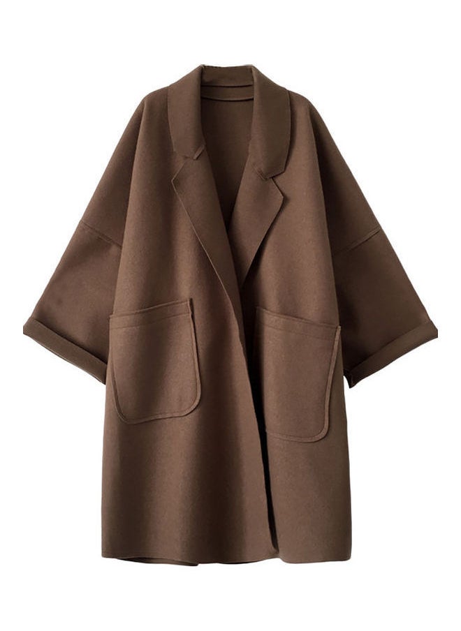 NIBEMINENT Loose Middle Long Lapel Jacket Overcoat Brown  - Image 3