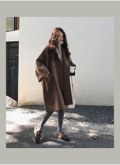 NIBEMINENT Loose Middle Long Lapel Jacket Overcoat Brown  - Image 1