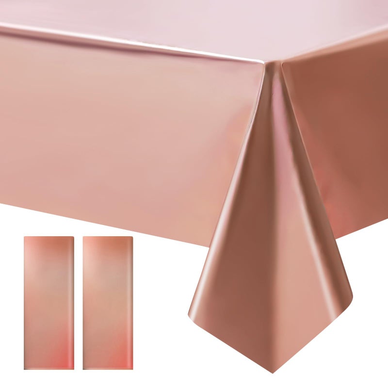Just Shimmer Rose Gold Metallic Foil Tablecloth - Stunning Matte Finish, Durable and Easy to Clean - Perfect for Bachelorette, Mermaid, Birthday, Wedding, and Anniversary Party Decorations - Image 1