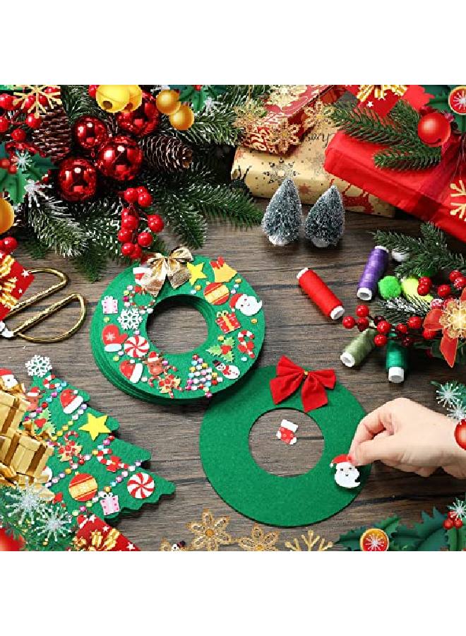 12 Pcs Felt Christmas Tree Wreath Craft Kit Christmas Diy Ornaments With 221 Self Adhesive Christmas Felt Stickers 12 Christmas Bows And 5 Gem Stickers For Christmas Kids (Novel Style6 Inch7.8 Inch)