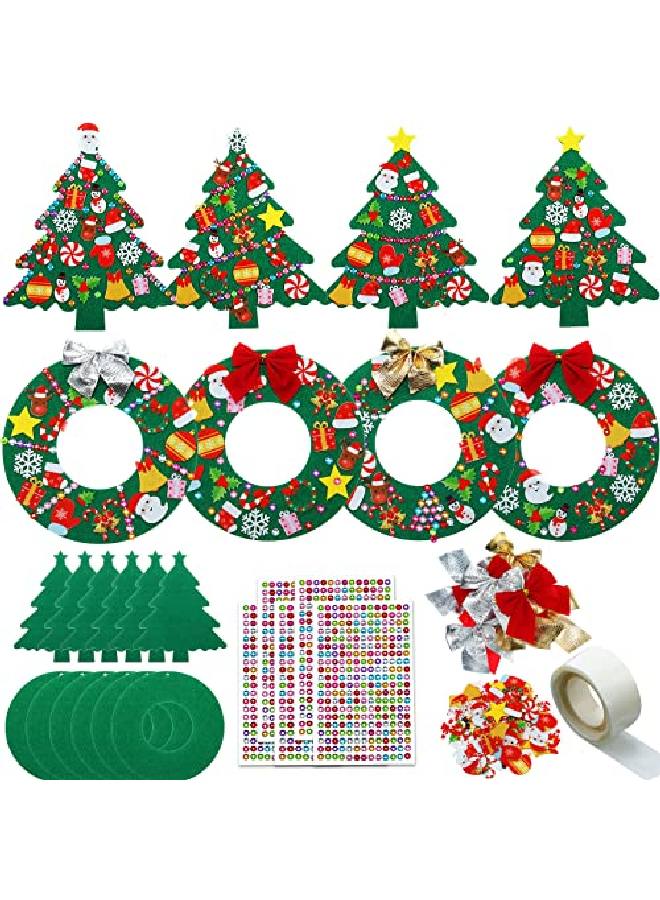 12 Pcs Felt Christmas Tree Wreath Craft Kit Christmas Diy Ornaments With 221 Self Adhesive Christmas Felt Stickers 12 Christmas Bows And 5 Gem Stickers For Christmas Kids (Novel Style6 Inch7.8 Inch)