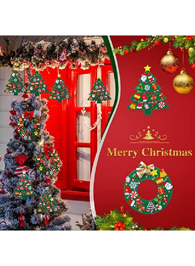 12 Pcs Felt Christmas Tree Wreath Craft Kit Christmas Diy Ornaments With 221 Self Adhesive Christmas Felt Stickers 12 Christmas Bows And 5 Gem Stickers For Christmas Kids (Novel Style6 Inch7.8 Inch)