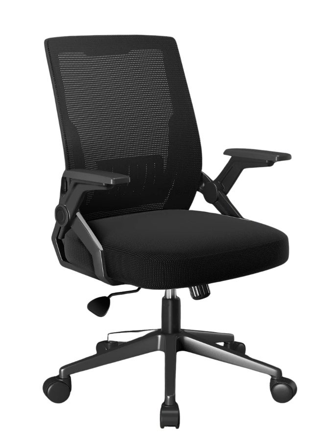 GTPLAYER Ergonomic Mid Back Home Office Desk Chair with Flip Up Armrests, Mesh Computer Study Chair with Lumbar Support, Swivel, Adjustable Height & Rocking Mode, Executive Back-Friendly Chair - Black black