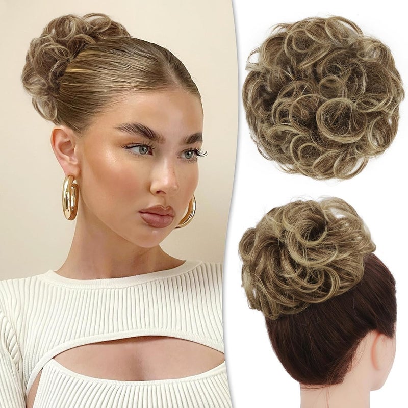 RUWISS Messy Bun Hair Piece 100 Human Hair Messy Rose Bun for Women Real Hair Scrunchies Updo Hairpieces Hair Chignon ExtensionBlonde Mixed Light Blonde