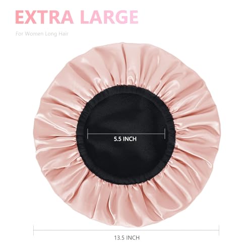 Aquior Shower Cap,Shower Cap for Women Reusable, Triple Layer Waterproof Bath Cap,Silky Satin Outer Layer Terry Lining, Extra Large for Women Long Hair(Champagne) - Image 2