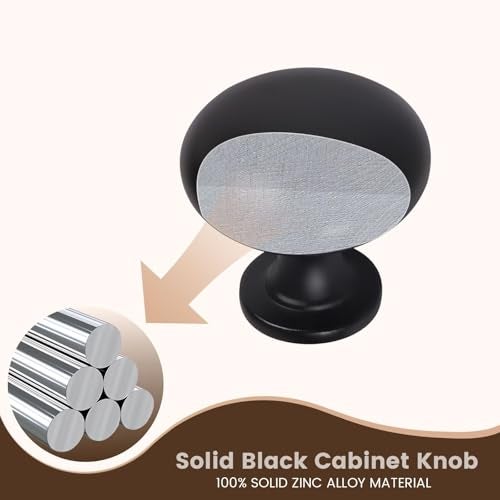 NIZADO 12 Pack Matte Black Cabinet Knobs,1-3/16 Inch(29.5mm) Solid Drawer Knobs,Black Kitchen Cabinet Pulls,Round Dresser Knobs, Modern Drawer Pulls for Dresser Drawers - Image 3