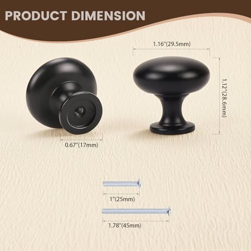 NIZADO 12 Pack Matte Black Cabinet Knobs,1-3/16 Inch(29.5mm) Solid Drawer Knobs,Black Kitchen Cabinet Pulls,Round Dresser Knobs, Modern Drawer Pulls for Dresser Drawers - Image 2