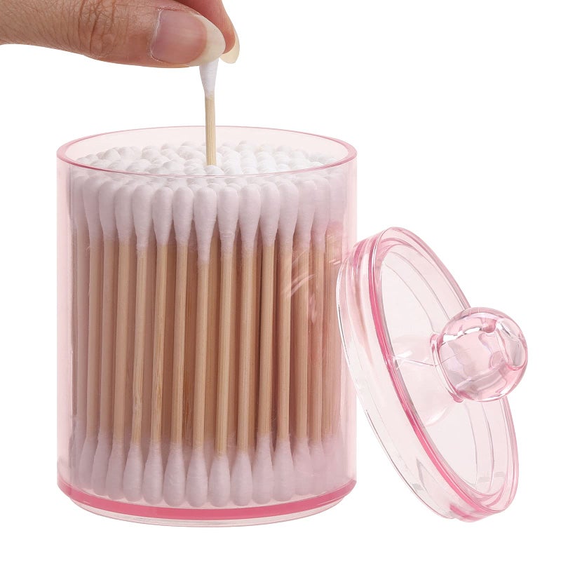 Tbestmax 4 pcs Qtips Holder Bathroom Container, 10 OZ Apothecary Jar, Pink Cotton Ball/Swabs Dispenser Organizer for Storage - Image 3