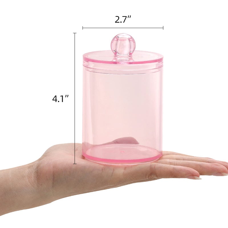 Tbestmax 4 pcs Qtips Holder Bathroom Container, 10 OZ Apothecary Jar, Pink Cotton Ball/Swabs Dispenser Organizer for Storage - Image 2
