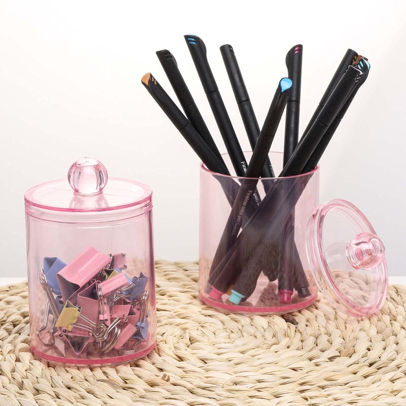 Tbestmax 4 pcs Qtips Holder Bathroom Container, 10 OZ Apothecary Jar, Pink Cotton Ball/Swabs Dispenser Organizer for Storage - Image 5
