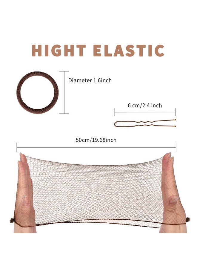 TsMADDTs Hair Nets and U Shaped Pins Set - 30 Hair Nets, 30 2.4 INCH Hair Pins, 5 Hair Bands, Brown - Image 2