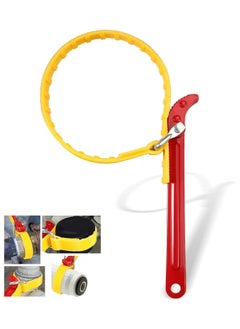 Belt Strap Wrench 8 Inches, Multifunctional Steel Handle Adjustable Strap Wrench for Replacing Water Filter, PVC Pipe Joints, Oil Filter, Swimming Pool Connection (Red Handle, Yellow Strap)