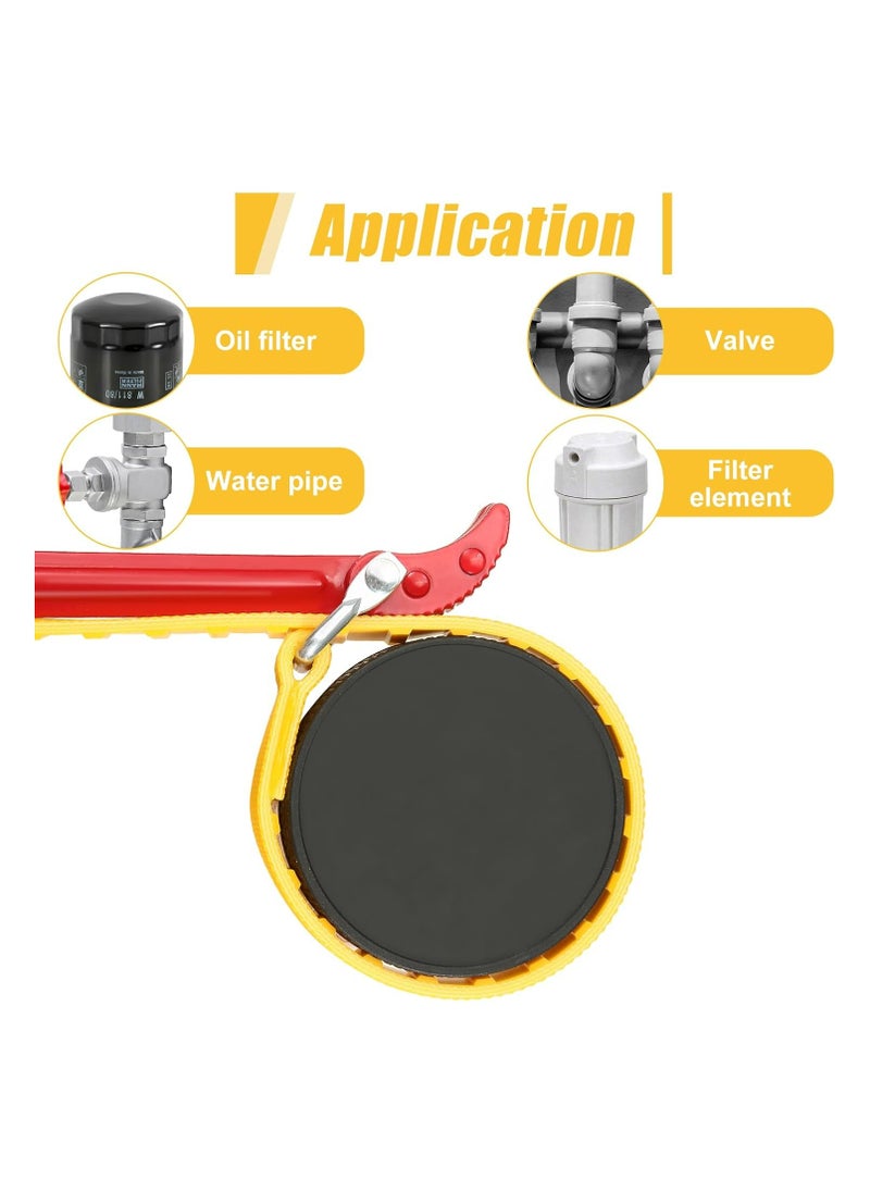Oasisgalore - Belt Strap Wrench 8 Inches, Multifunctional Steel Handle Adjustable Strap Wrench for Replacing Water Filter, PVC Pipe Joints, Oil Filter, Swimming Pool Connection (Red Handle, Yellow Strap) - Image 1
