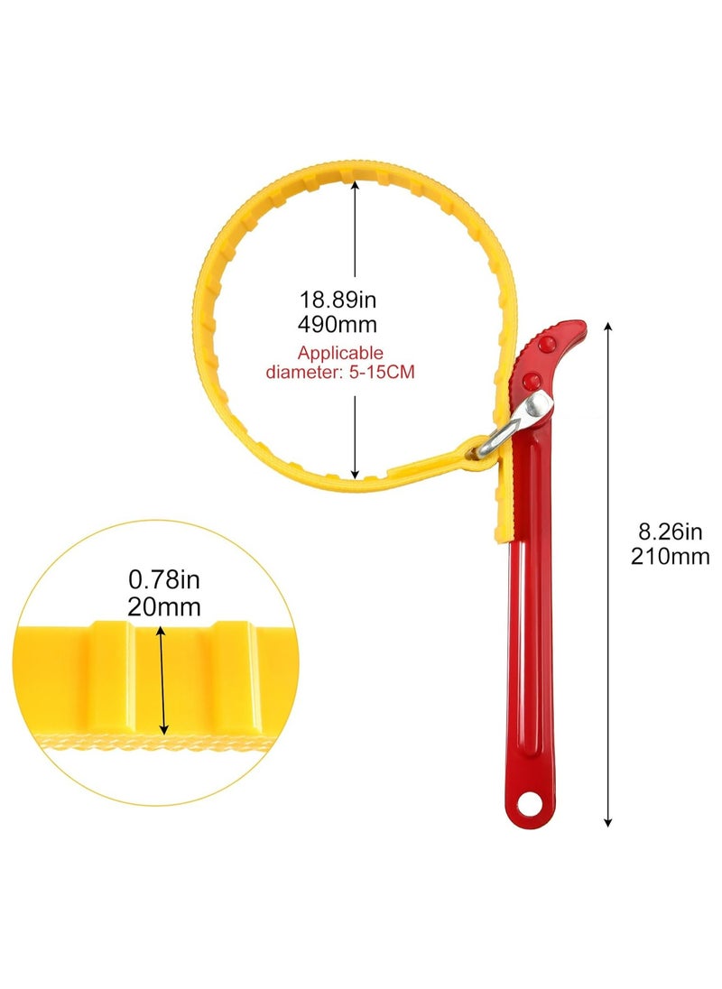 Oasisgalore - Belt Strap Wrench 8 Inches, Multifunctional Steel Handle Adjustable Strap Wrench for Replacing Water Filter, PVC Pipe Joints, Oil Filter, Swimming Pool Connection (Red Handle, Yellow Strap) - Image 1