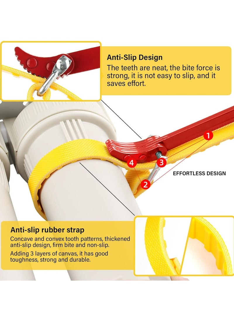 Oasisgalore - Belt Strap Wrench 8 Inches, Multifunctional Steel Handle Adjustable Strap Wrench for Replacing Water Filter, PVC Pipe Joints, Oil Filter, Swimming Pool Connection (Red Handle, Yellow Strap) - Image 1