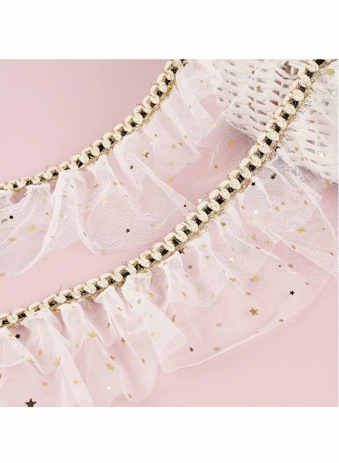 شريط تول أبيض لامع، رول تulle متألقة، شريط دانتيل شبكي بعرض 11 سم (5 أمتار) - Image 2