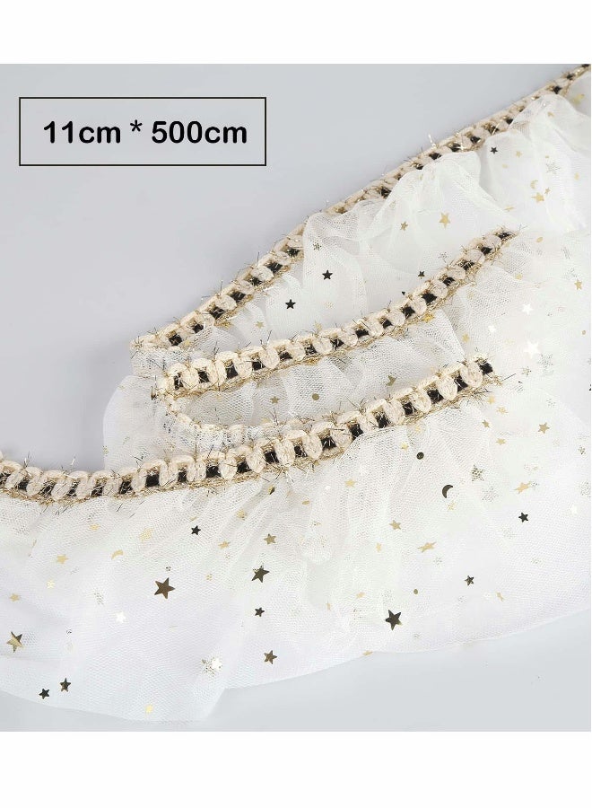 شريط تول أبيض لامع، رول تulle متألقة، شريط دانتيل شبكي بعرض 11 سم (5 أمتار) - Image 3