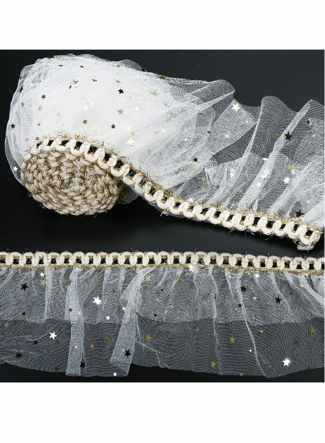 شريط تول أبيض لامع، رول تulle متألقة، شريط دانتيل شبكي بعرض 11 سم (5 أمتار) - Image 1