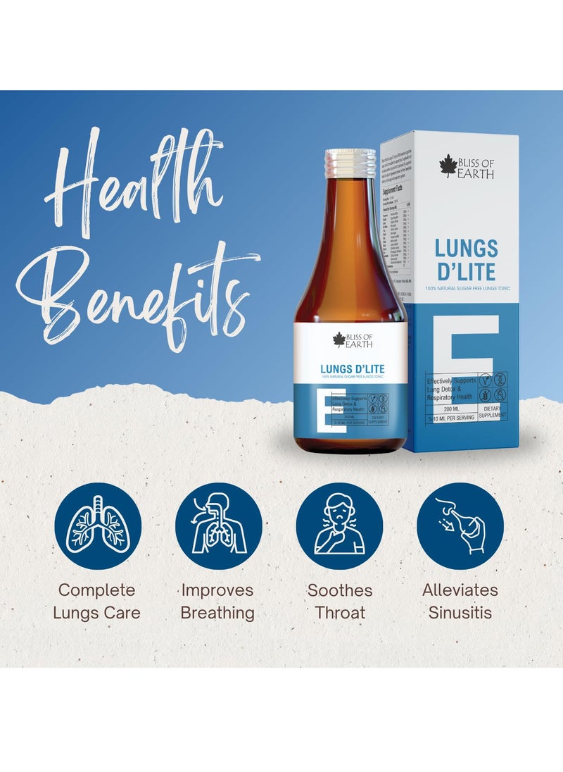 BLISS OF EARTH - Lungs Detox Natural Sugar Free Lungs Supplement For Tar & Pollution Detox Healthy Lungs Cleanse & Detox Syrup 200ml - Image 1