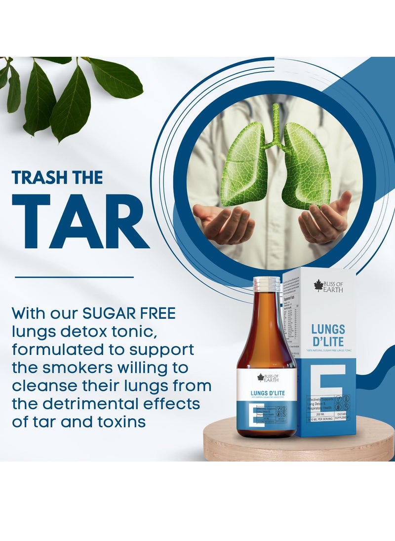 BLISS OF EARTH - Lungs Detox Natural Sugar Free Lungs Supplement For Tar & Pollution Detox Healthy Lungs Cleanse & Detox Syrup 200ml - Image 1