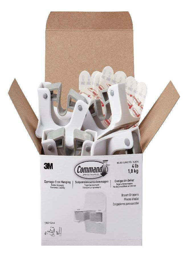 Command Command Broom and Mop Grippers Wall Hook, Damage Free Hanging Wall Mount Broom and Mop Holder, No Tools Household Cleaning Organizer for Living Spaces, 6 Hangers and 16 Command Strips  - Image 1