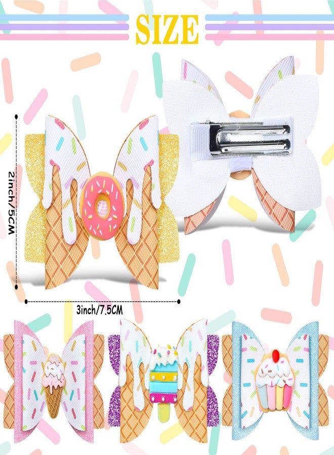Whaline 4Pcs Glitter Bow Hair Clips Cupcake Donut Ice Cream Hair Bow Barrette Summer Colorful Leather Hairgrips Sparkly Alligator Clips for Kids Hair Accessories Birthday Party Back to School Supplies - Image 2