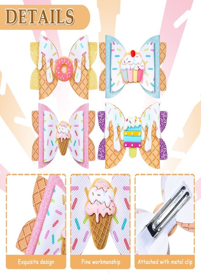 Whaline 4Pcs Glitter Bow Hair Clips Cupcake Donut Ice Cream Hair Bow Barrette Summer Colorful Leather Hairgrips Sparkly Alligator Clips for Kids Hair Accessories Birthday Party Back to School Supplies - Image 3