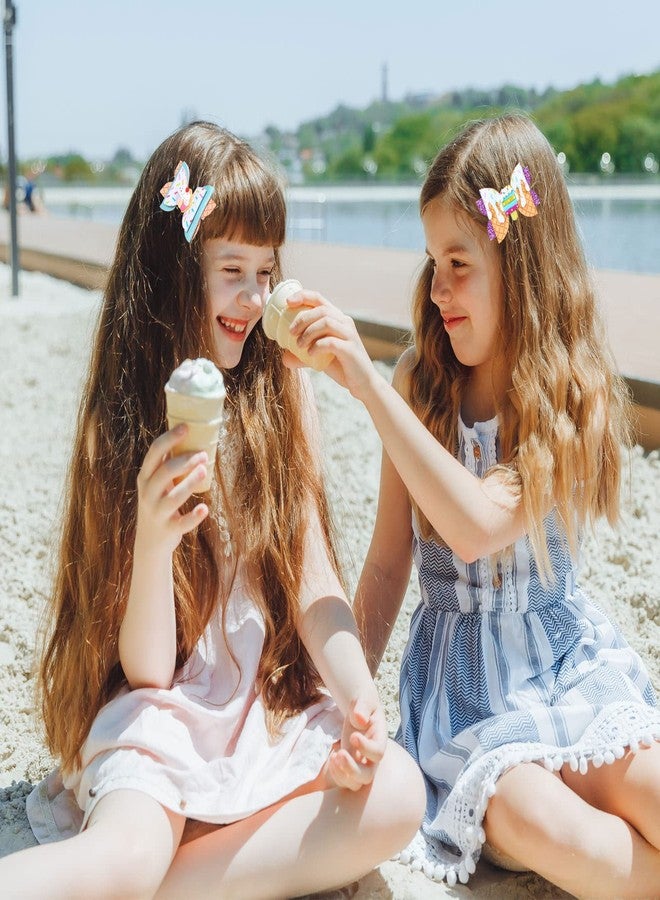Whaline 4Pcs Glitter Bow Hair Clips Cupcake Donut Ice Cream Hair Bow Barrette Summer Colorful Leather Hairgrips Sparkly Alligator Clips for Kids Hair Accessories Birthday Party Back to School Supplies - Image 5