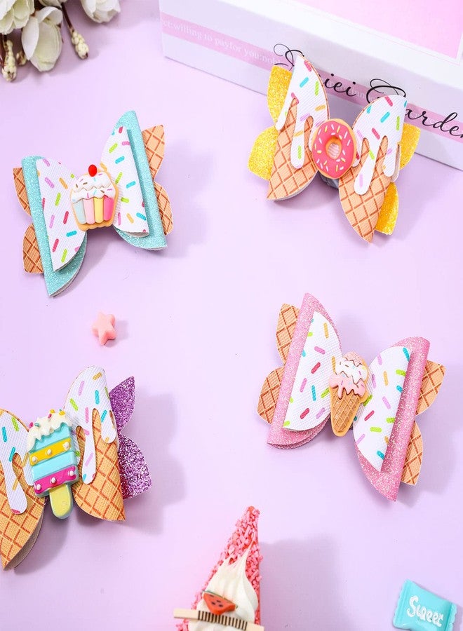 Whaline 4Pcs Glitter Bow Hair Clips Cupcake Donut Ice Cream Hair Bow Barrette Summer Colorful Leather Hairgrips Sparkly Alligator Clips for Kids Hair Accessories Birthday Party Back to School Supplies - Image 4