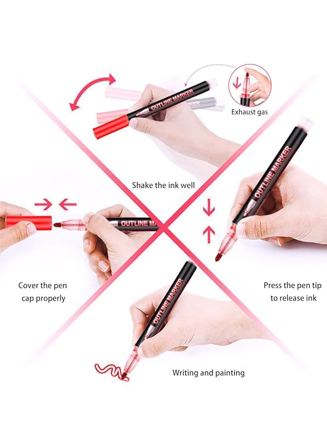 erorex Double Line Outline Pens 12 Colors Glotter Pens Outline Metalic Marker Writing Drawing Pens For Card Writing Birthday Greeting Painting Presents For Kids Diy Art Crafts Pack Of 12 - Image 3