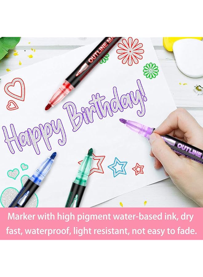 erorex Double Line Outline Pens 12 Colors Glotter Pens Outline Metalic Marker Writing Drawing Pens For Card Writing Birthday Greeting Painting Presents For Kids Diy Art Crafts Pack Of 12 - Image 5