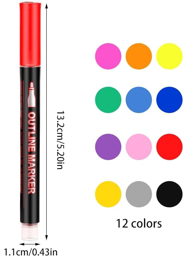 erorex Double Line Outline Pens 12 Colors Glotter Pens Outline Metalic Marker Writing Drawing Pens For Card Writing Birthday Greeting Painting Presents For Kids Diy Art Crafts Pack Of 12 - Image 2